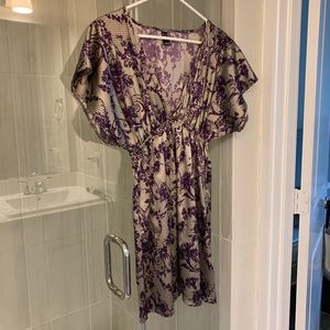Silky grey & purple cocktail dress